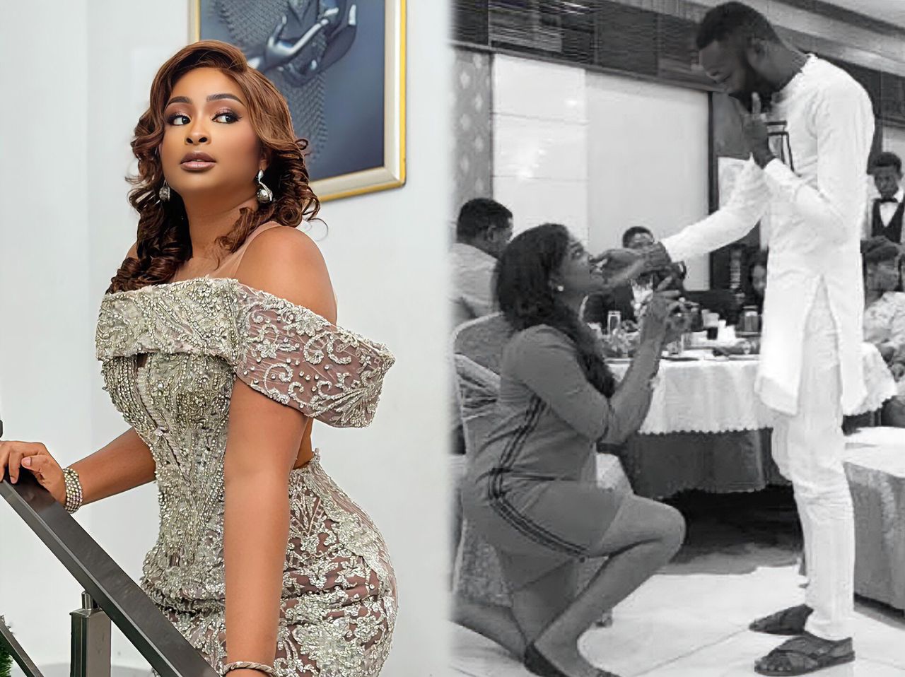 From the left Etinosa Idemudia proposing to Bucci Franklin and a more recent photo of Etinosa Idemudia