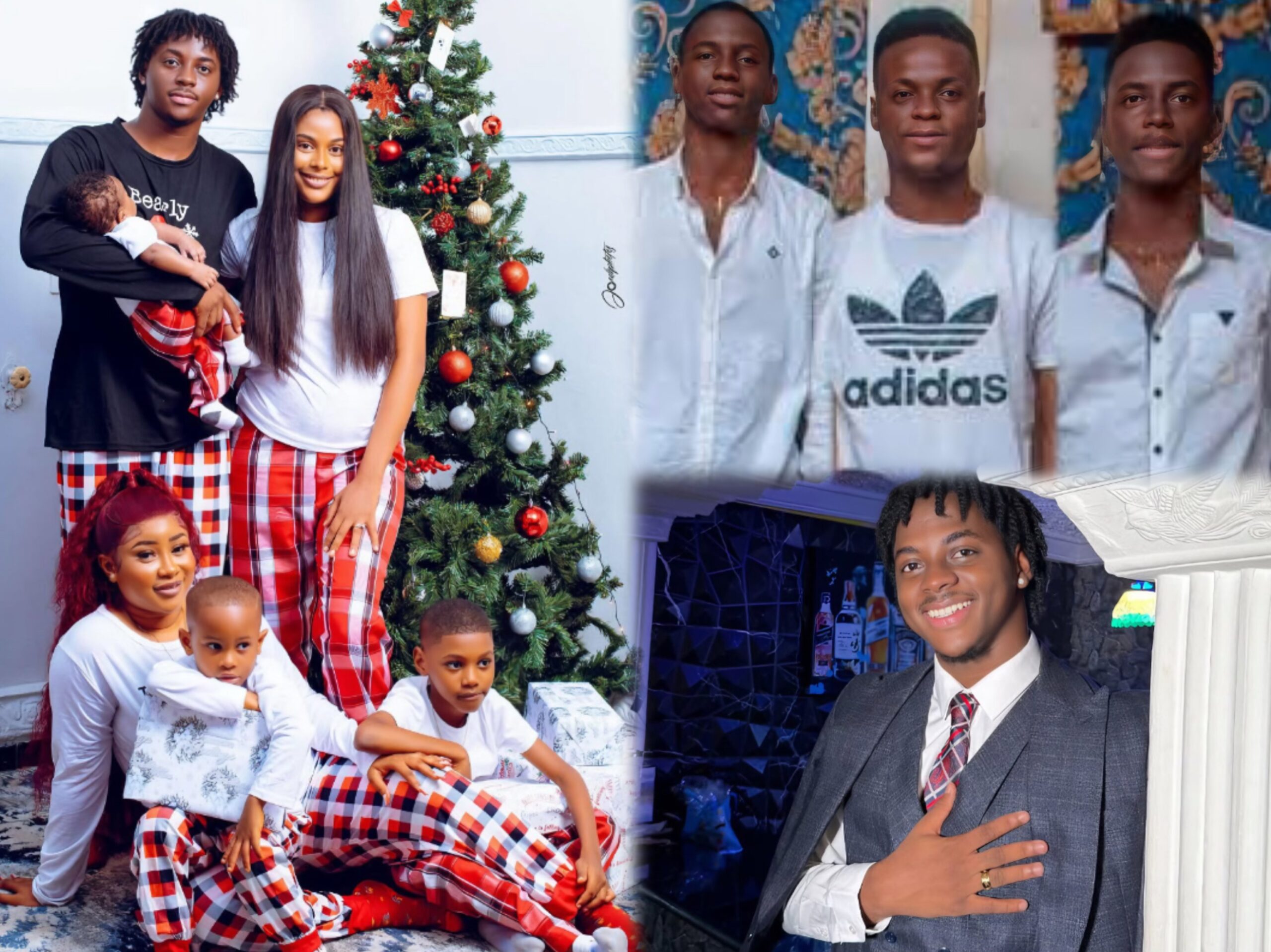 Peter Komba and his two sisters with their kids on 2024 Christmas photo shoot, his three brothers and him (credit: instagram/peterkomba)